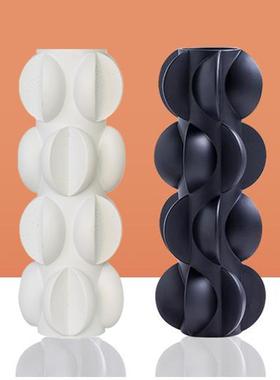 北欧简约几何形螺旋黑色抽象花瓶样板房间轻奢售楼处软装饰品摆件