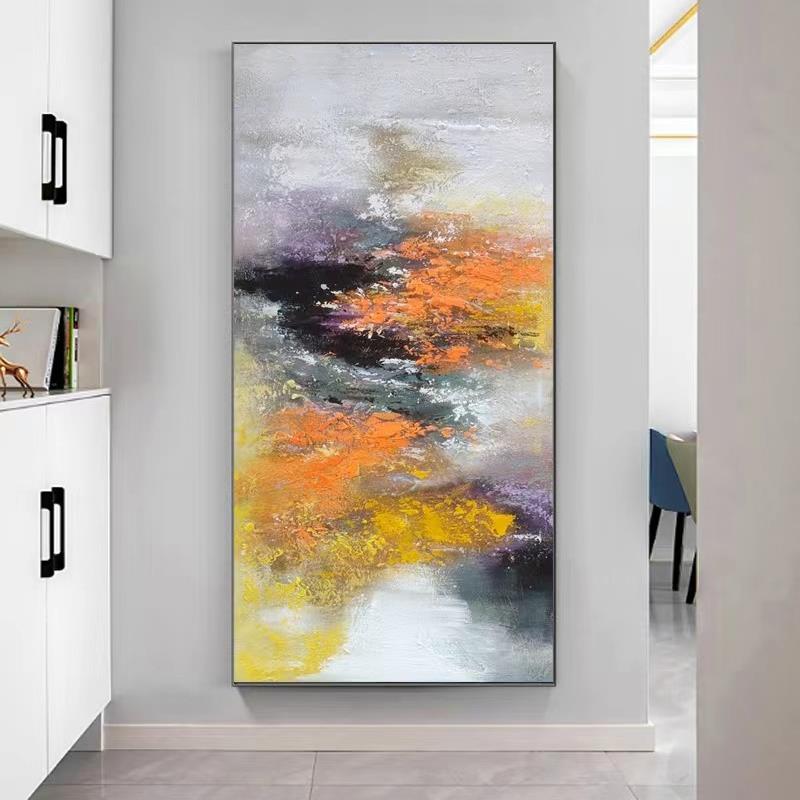 纯手绘赵无极风格抽象风景画新中式客厅入户玄关挂画落地竖款油画