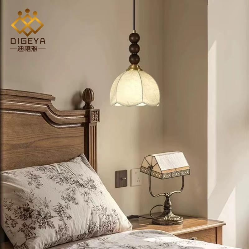 南洋风卧室房间床头吊灯法式中古美式餐厅吧台复古布艺升降小吊灯