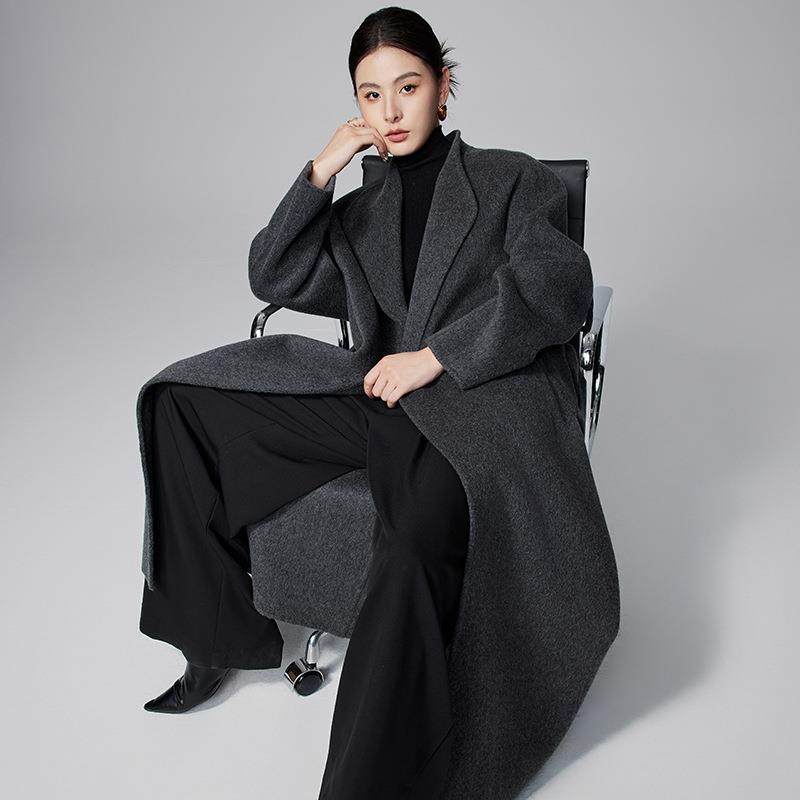 [本初]row慵懒风浴袍双面羊绒大衣2024秋冬系带加长款羊毛大衣女