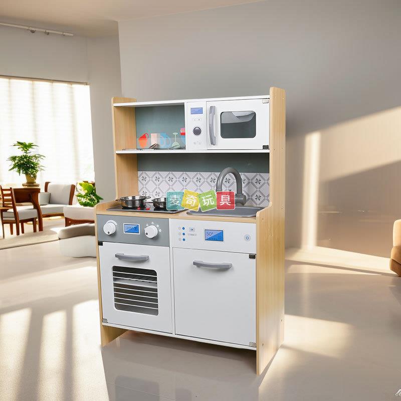 木制儿童仿真声光灶台烤箱厨房玩具套装男女孩厨具做饭烧菜过家家
