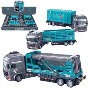 6只惯性仿真运输卡车706 47双层拖车模型过家家地摊广场儿童玩具
