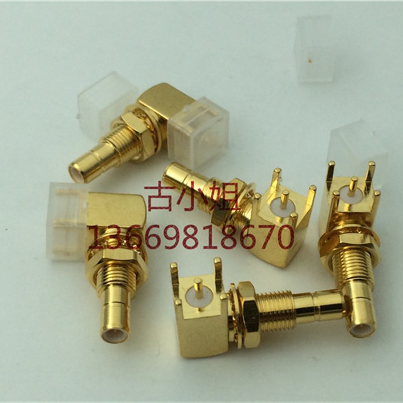 铜镀金SMB-JYWE 公头连接器焊PCB印制板插座 SMB公弯固定四脚焊板