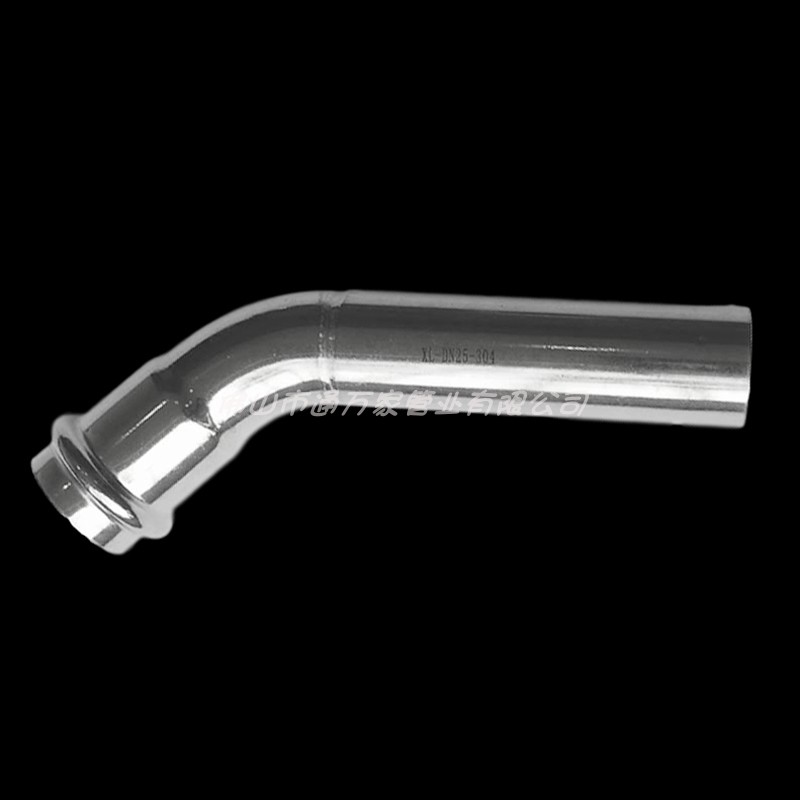 304不锈钢管卡压45°弯头B型带直管弯管水管接头水暖配件异径内牙