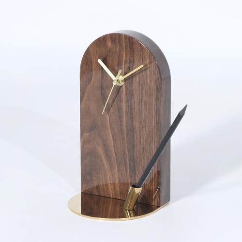 新中式风格深棕色钢琴烤漆多功能时钟家居样板房办公桌面实用摆件