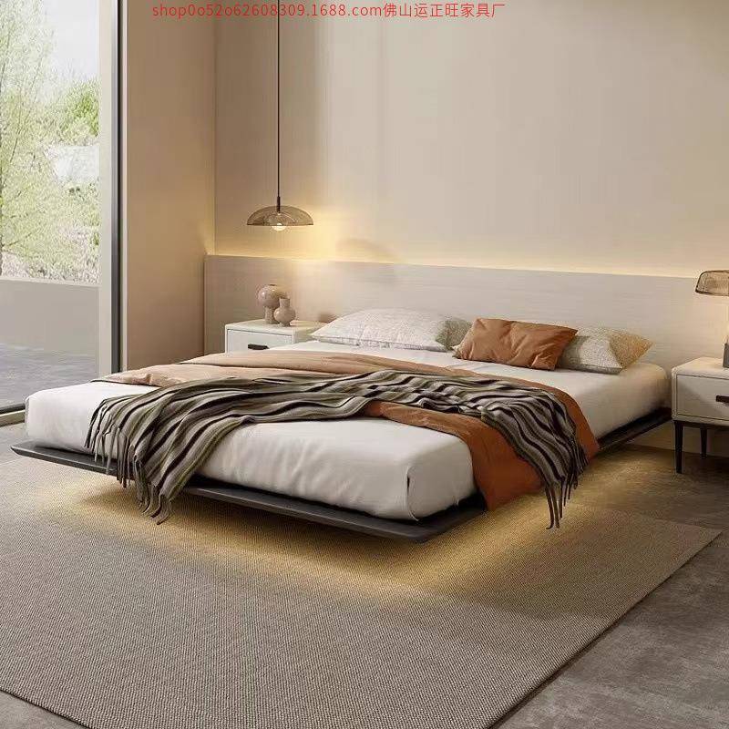 白蜡木榻榻米悬浮床架现代极简无床头悬空大双人床全实木加厚床