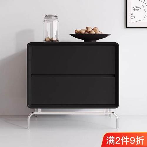 北欧实木床头柜简约现代卧室黑色床边抽屉小柜子储物柜家用收纳柜