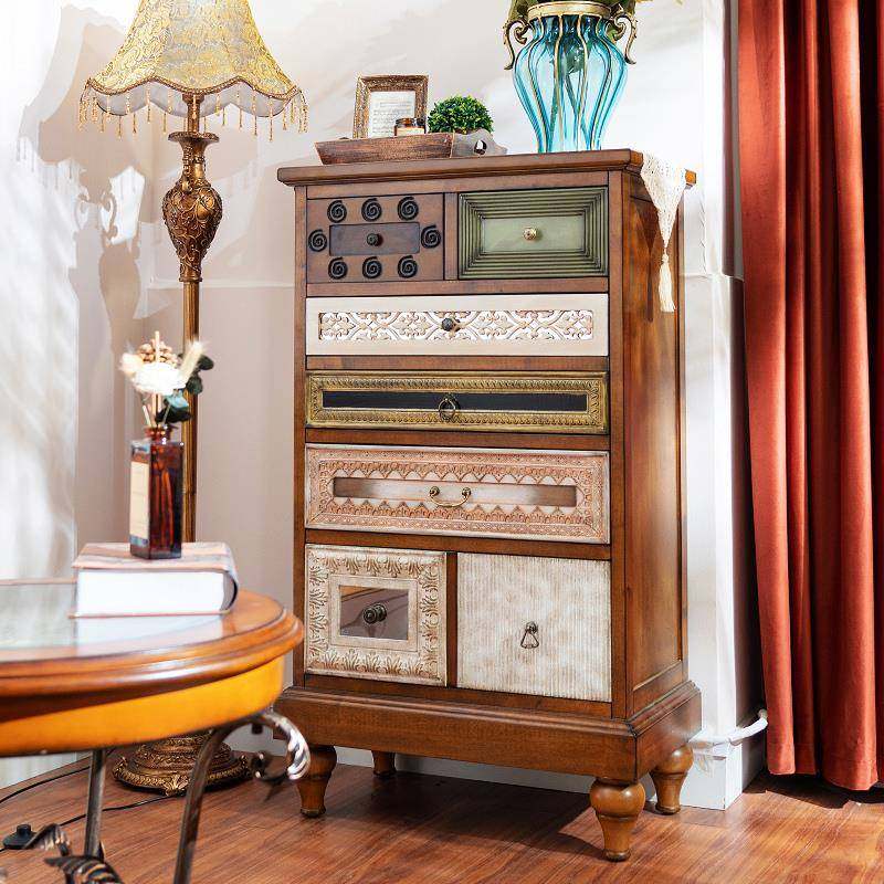 5V美式实木五斗柜客厅玄关柜复古阳台储物柜卧室收纳柜子沙发边