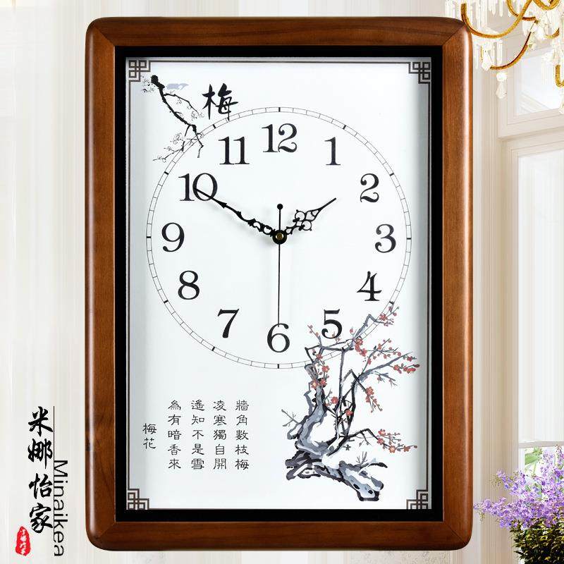 方形家用中式静音大气实木钟大号明清挂钟仿古客厅石英钟表厂价批