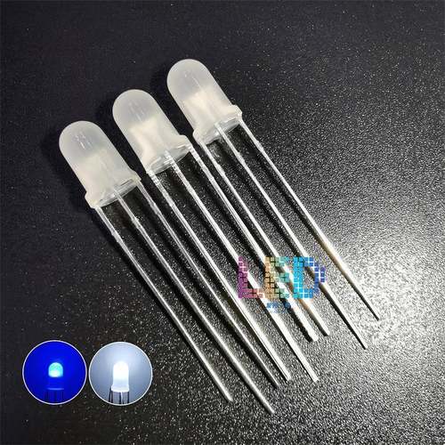 F5蓝白雾状共阴共阳5MM圆头磨砂散光蓝白双色高亮LED发光插件灯珠