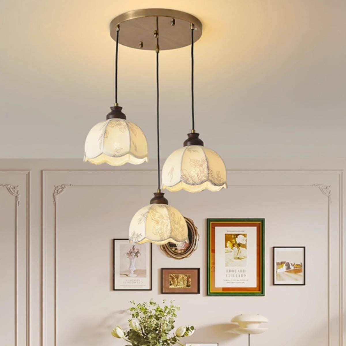 58餐厅吊灯三头饭厅灯中古风实木新中式胡桃色简约现代装饰吧台灯