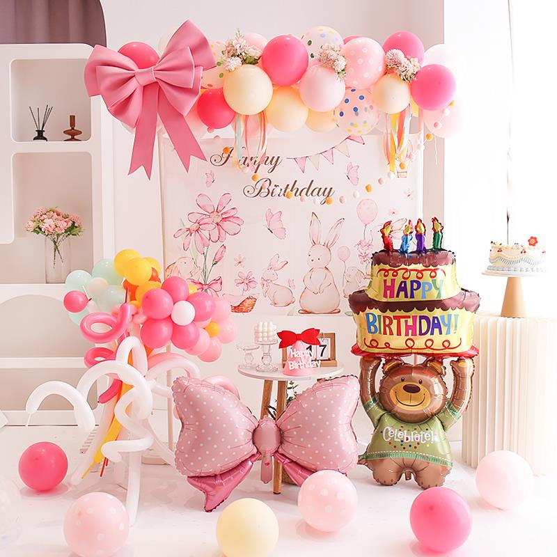 ins宝宝周岁生日布置百天宴派对满月装饰粉色拱门气球儿童背景墙