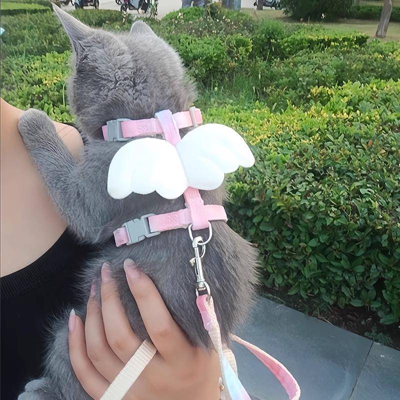 猫咪牵引绳可爱翅膀工字绳防挣脱宠物狗狗外出遛弯防走丢猫狗链子
