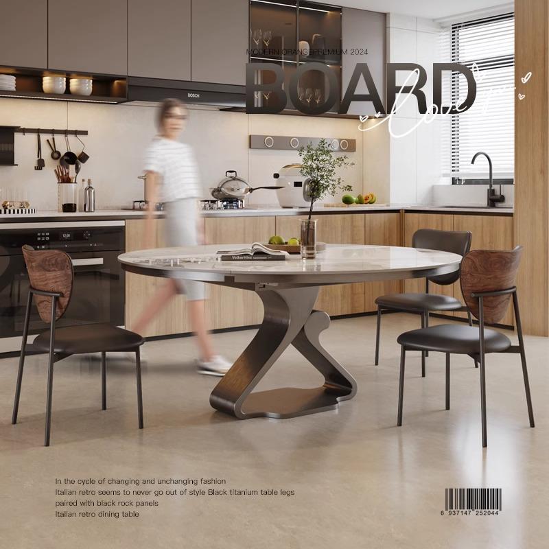 折叠岩板餐桌小户型家用现代简约轻奢高级感可变圆桌伸缩2025新款