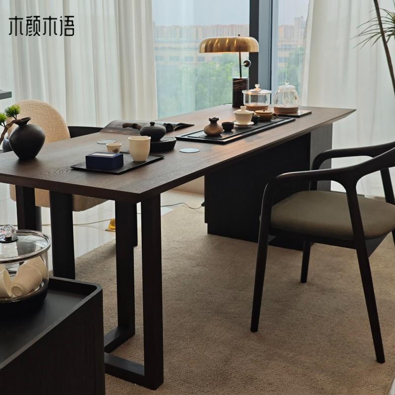 新中式黑胡桃木茶桌椅组合现代简约实木茶台高端办公室阳台2025款