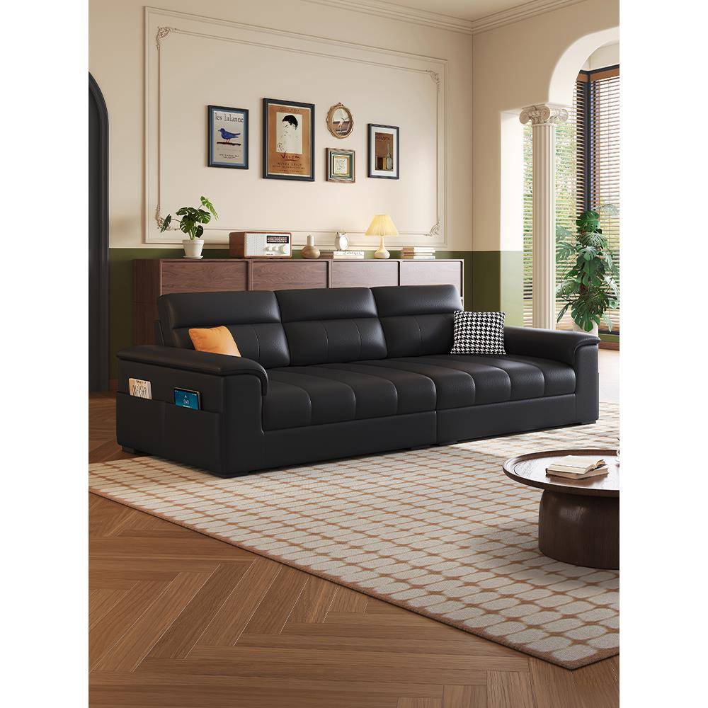 意大利Normcore真皮沙发客厅现代简单的大小公寓直排三或四人猫抓