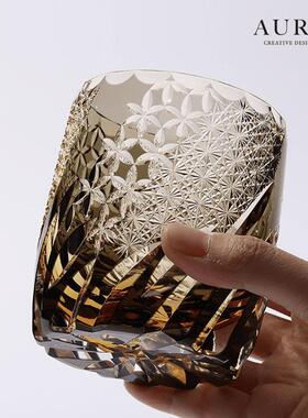 AURAS轻奢江户切子杯风花雪月随风起舞艺术纯手工雕刻威士忌酒杯
