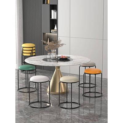 极简凳子餐桌圆凳可叠放时尚家用轻奢板凳可摞叠简约现代金属ins