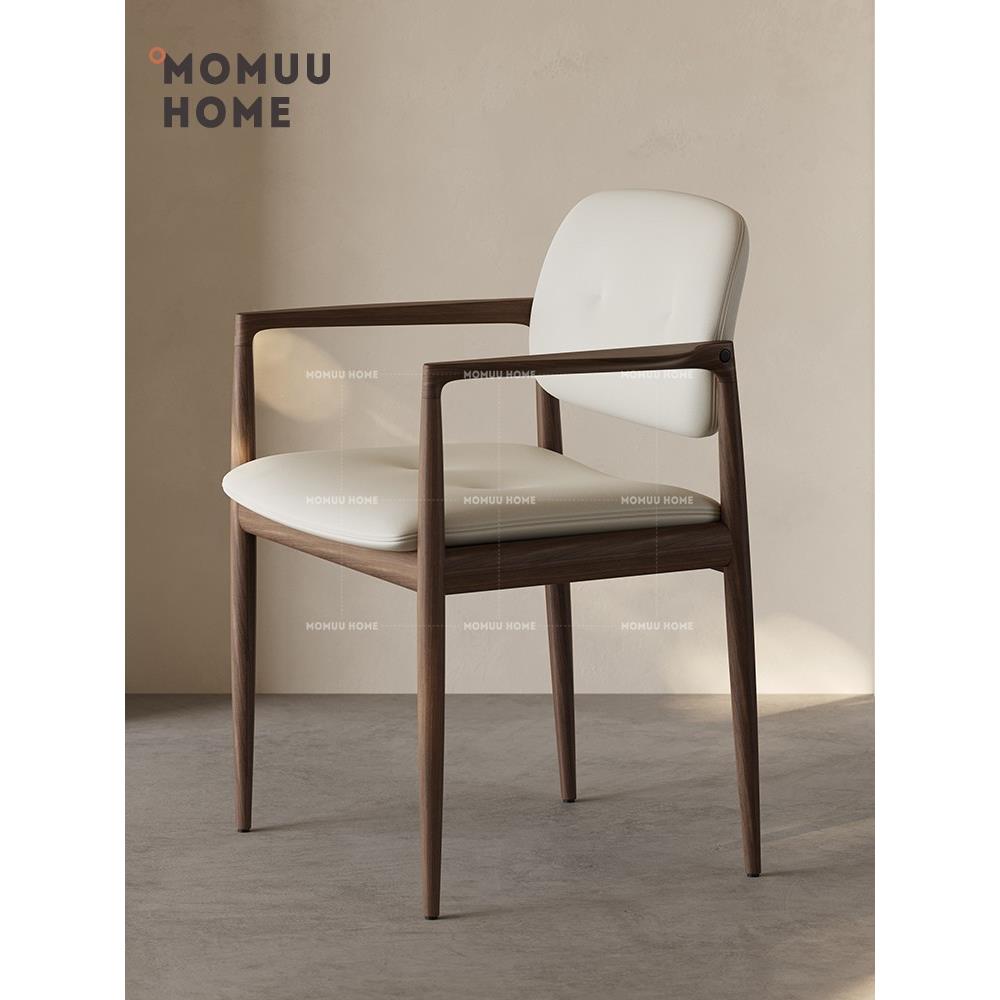 Momuu经典真皮实木餐椅意大利覆古实木椅休闲洽谈办公桌椅