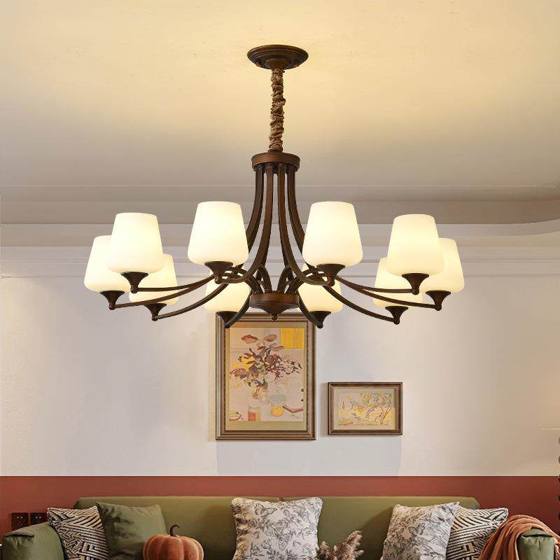 美式客厅吊灯简约复古铁艺大厅主灯中古乡村田园玻璃法式卧室灯具