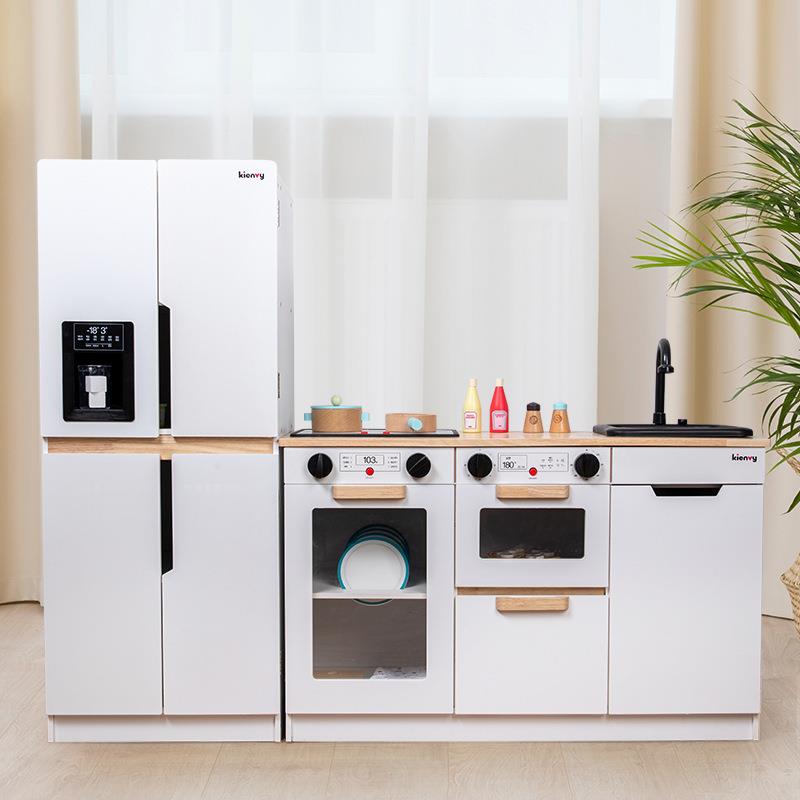 kienvy儿童厨房玩具木质过家家冰箱灶台套装女孩仿真做饭厨具玩具