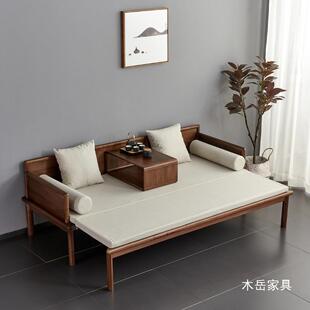 新中式实木推拉罗汉床简约型黑胡桃木极简式客厅大小户型沙发组合