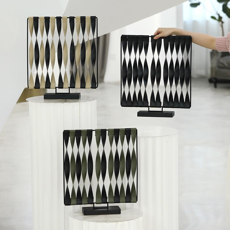 桌面创意屏风客厅轻奢装饰品乔迁送礼玄关装饰摆件拼色皮质小隔断