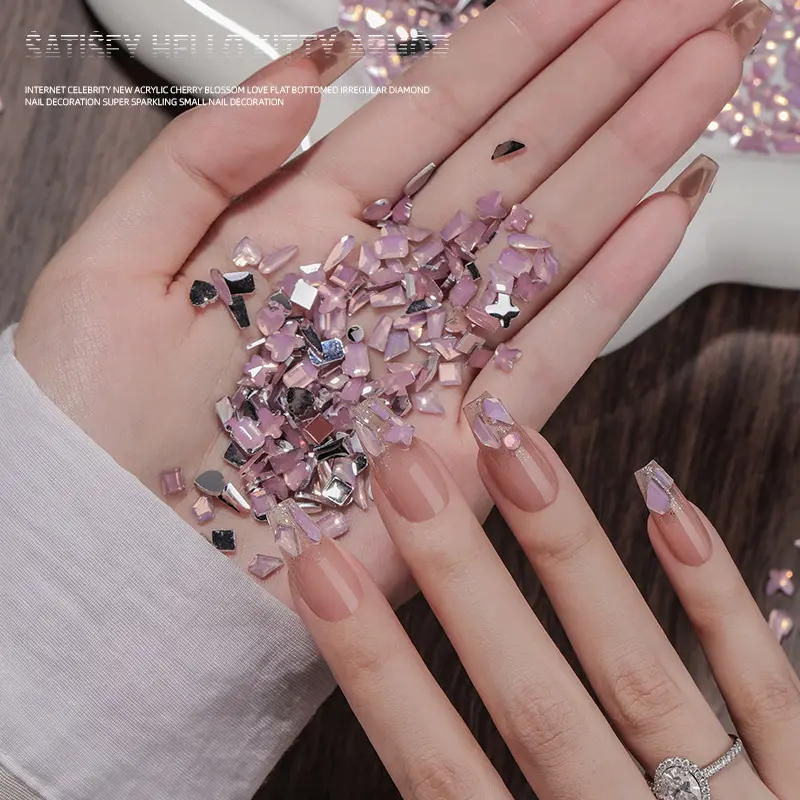 网红新款亚克力之恋平底异形钻美甲饰品超闪小号指甲装饰品