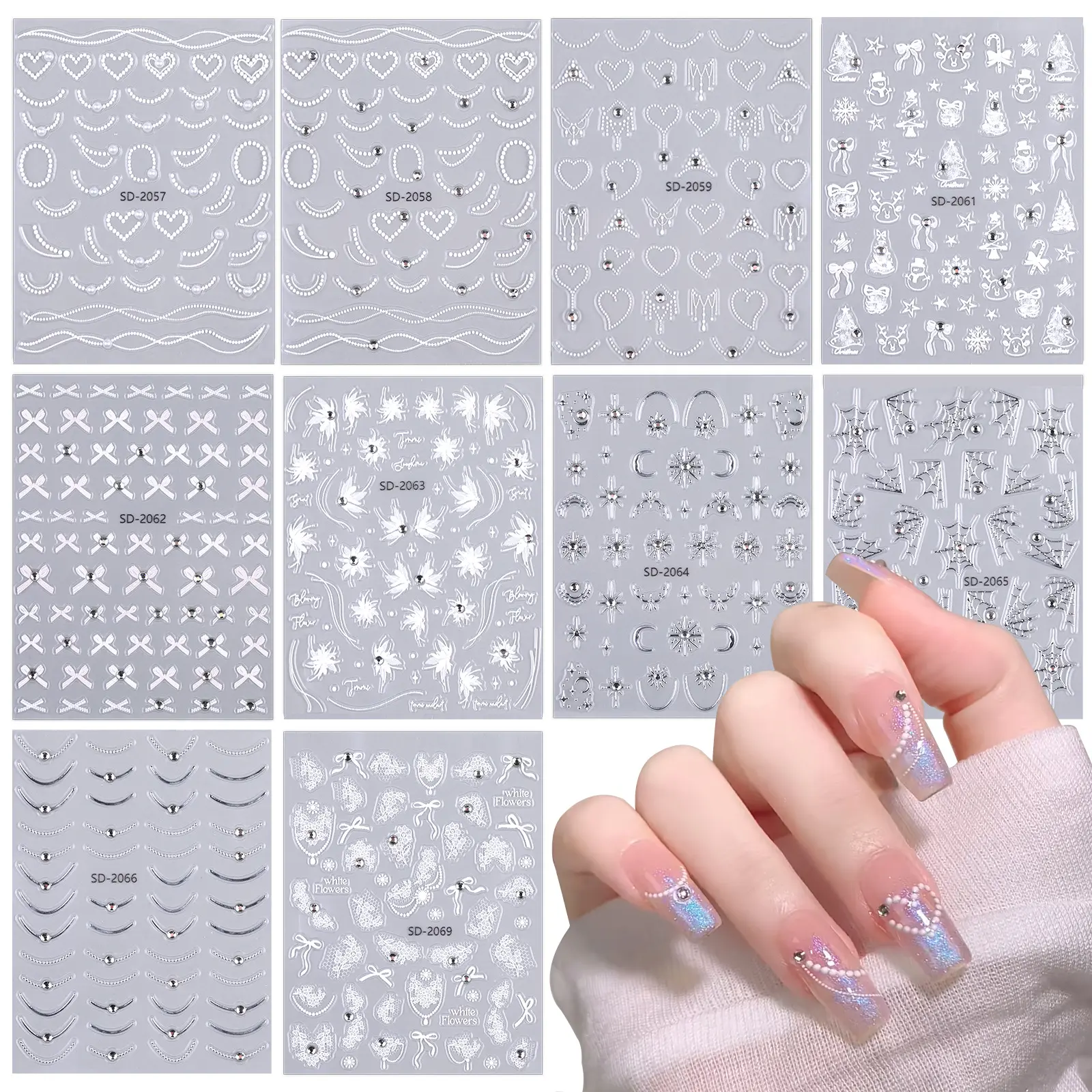 爆款5d浮雕ins风美甲贴纸高级轻奢款带钻款烫金指甲贴