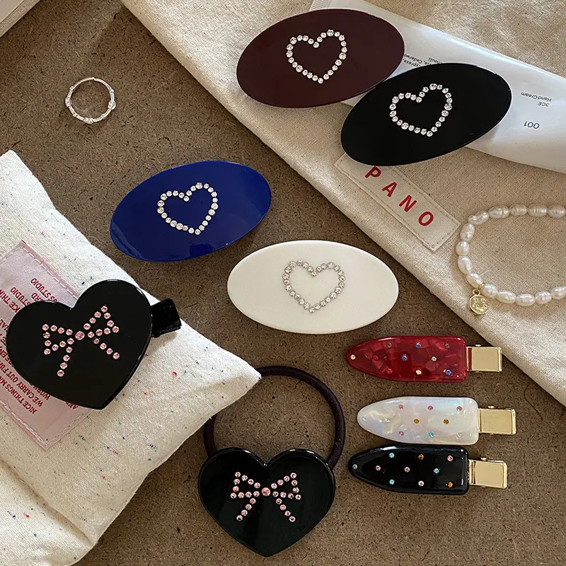 法式小众设计感彩钻爱心结发夹鸭嘴夹侧边夹刘海夹发饰