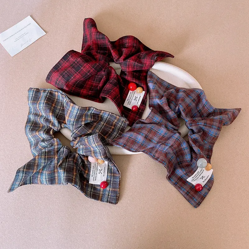 秋冬复古格纹彩色豆豆方形大肠发圈韩系气质发绳学院风高级感发饰