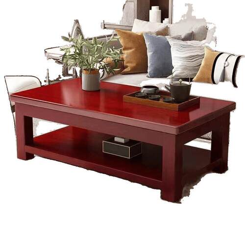 客厅家具简19064约实木茶几小型户用物长方形简易原木双茶层储经