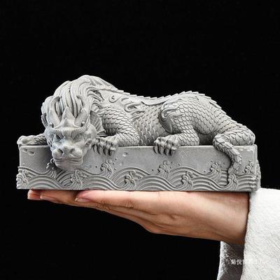 家中盘式瑞兽龙桌面玄居装饰WBW品摆件客厅办公室关青纱石工