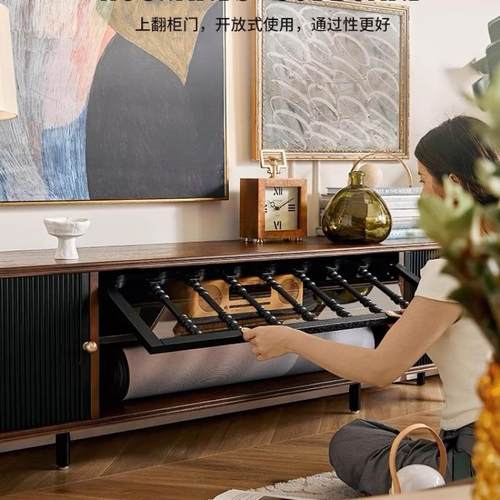 式复古实木电视柜黑色FBN式美小户中型客厅法储物柜古风家具