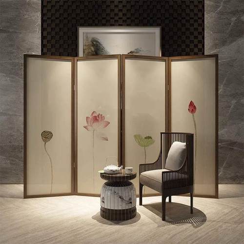 新中式屏风折叠YWI动移实木隔断客厅简现办公代室酒店约玄关遮挡