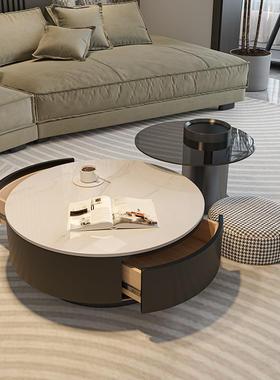 岩圆形茶saZ7pdAN几板客家用奢现代简约大小户型黑色桌意式极简高