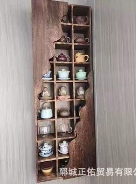 老榆木博古架陈壁挂式茶具茶叶收57020纳架木实民茶室文玩摆件列