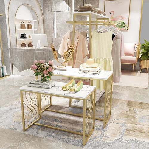 店服装展示中岛双排金架子女SRO装店铺中间流水台架轻奢色挂衣架