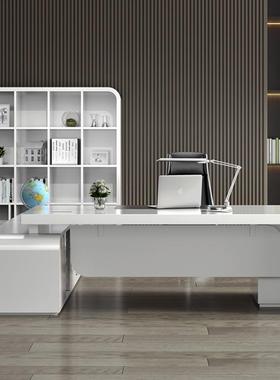 鑫管嘉诚烤漆老板办公大RDC桌班台简约现代桌白色经理桌主椅组合