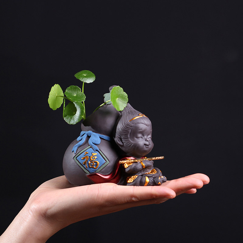创意中式禅意小花瓶水养植物绿萝铜钱草水培花器家居饰品客厅摆件