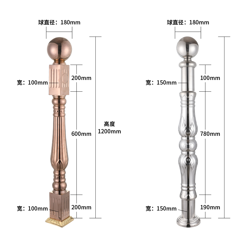 不锈钢罗马柱楼梯扶手护栏304带球大将军柱家用阳台起步围栏立柱