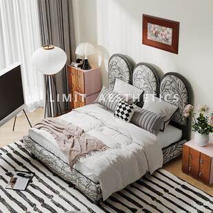 棉复古界限床头人床布艺床卧室拱形mLIM古风中黑色床麻ltao1019实