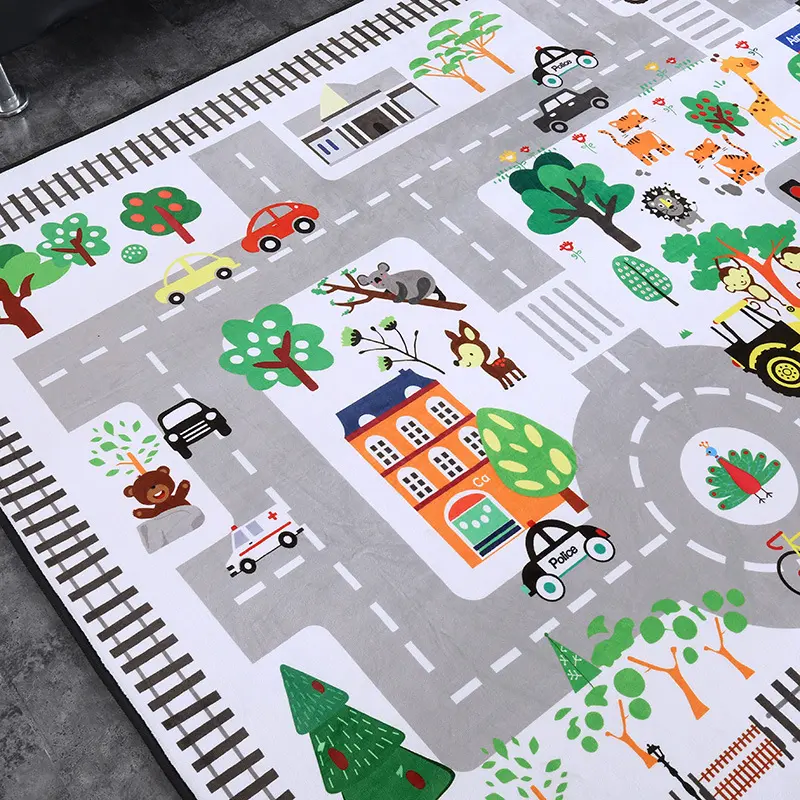 加厚爬行垫坐垫卡通印花加绒地垫床边毯榻榻米垫子客厅卧室绒地毯