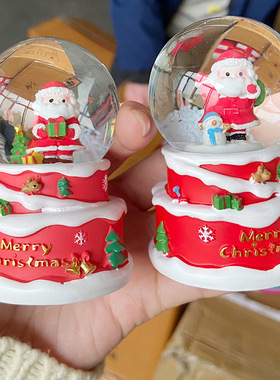 圣诞雪车发光水晶球树脂摆件圣诞节装饰圣诞树雪人玻璃球平安夜