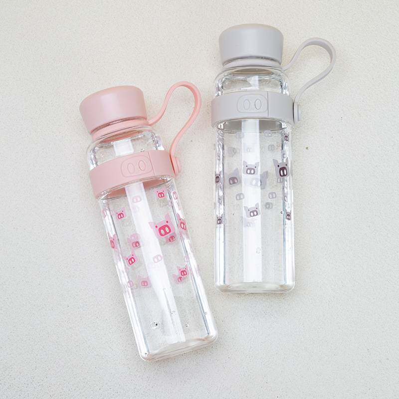 高颜值透明杯子夏季清新塑料水瓶创意女生礼品小猪水杯便携猪猪杯