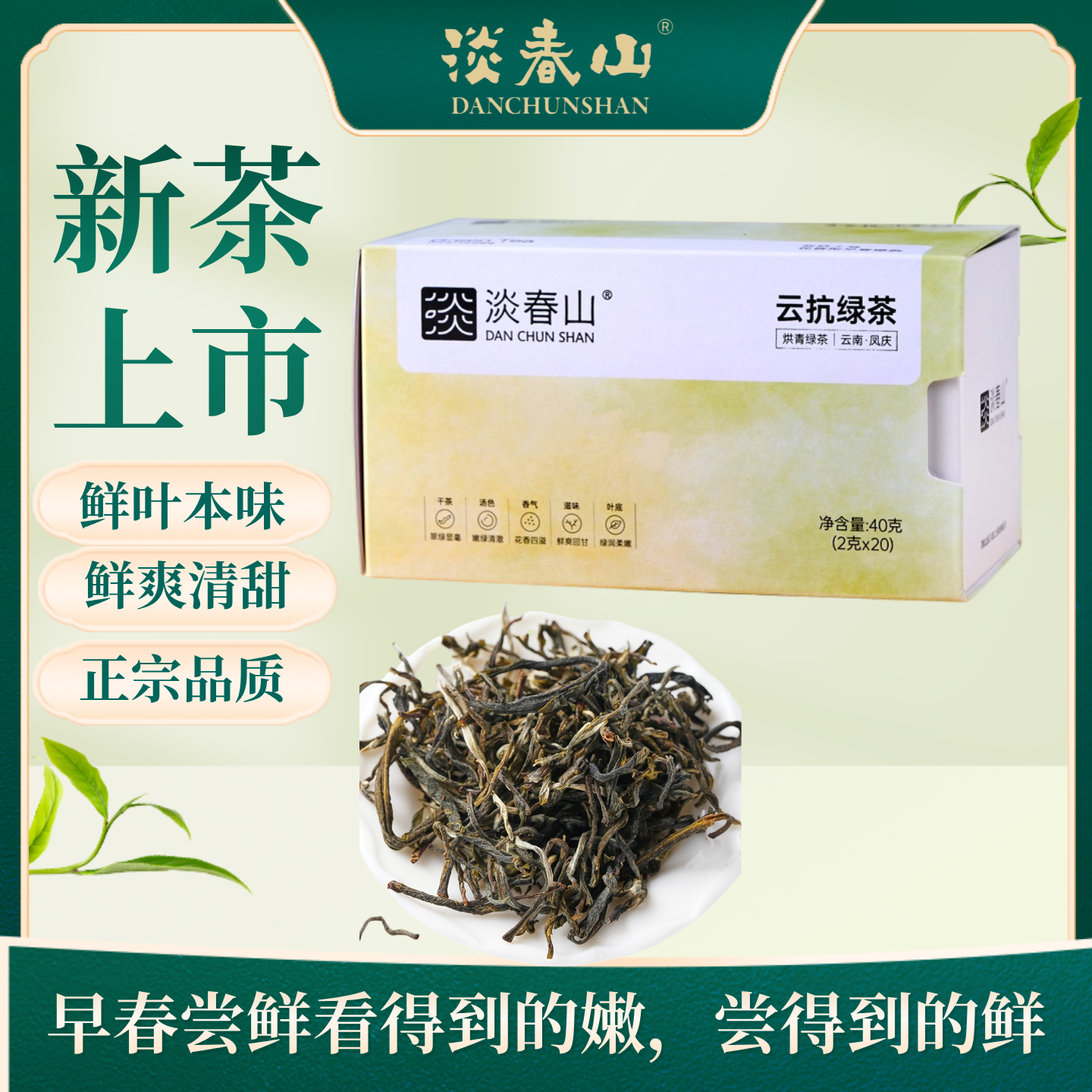 云南临沧凤庆淡春山云抗绿茶云南高山绿茶2g*20包