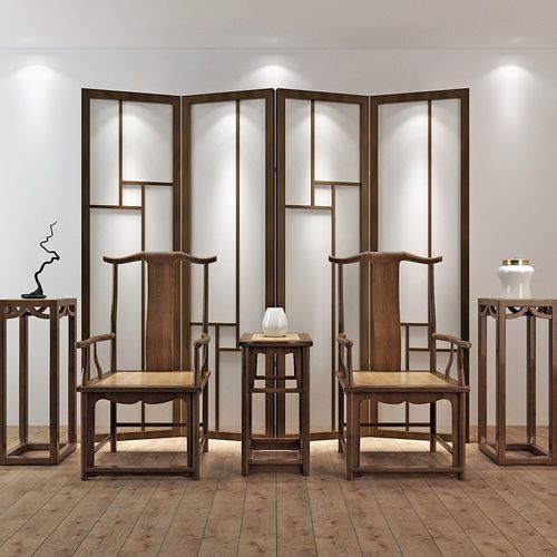 新中式实木折叠移动屏风客厅玄关隔断装饰办公室大厅创意半透折屏
