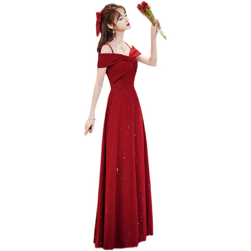 红色敬酒服新娘2022新款秋长款结婚礼服裙女气质显瘦吊带平时可穿