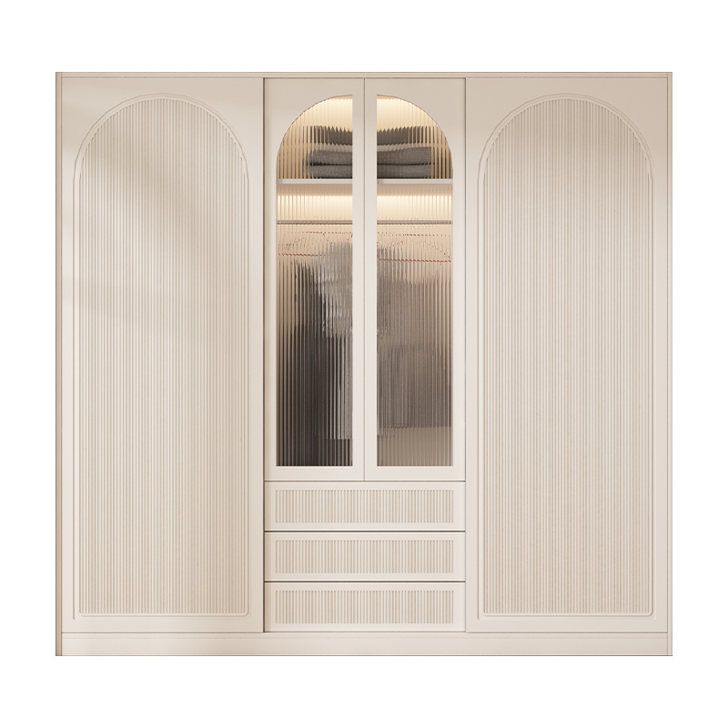 美式推拉门衣柜家用卧室实木奶油风移门大衣橱带梳妆台一体组合柜