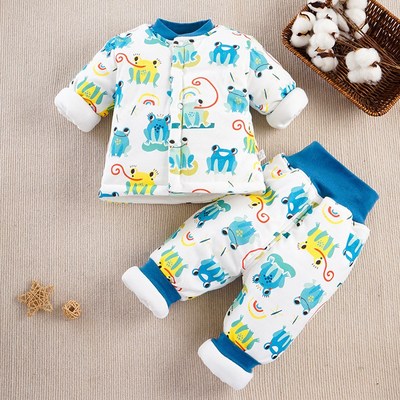 婴儿衣服套装宝宝男宝秋冬夹棉加厚保暖外套裤子棉衣棉裤内搭外穿